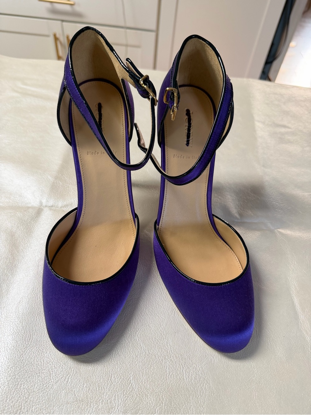 J. Crew Satin Purple Ankle-Strap Heels